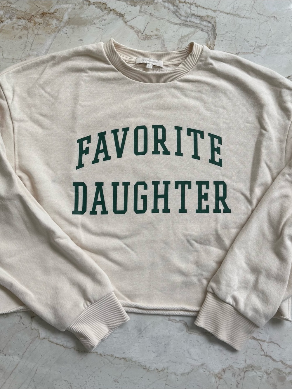 Favorite Daughter Cropped Crewneck Sweatshirt - Cream with Green Print